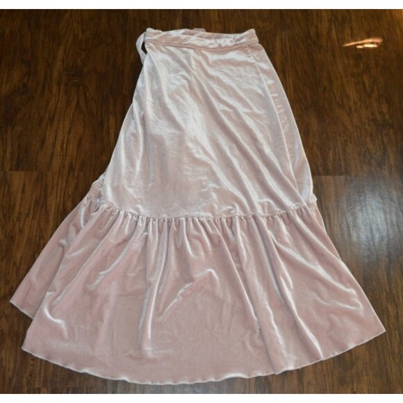 Mia Joy Velvet Tan Wrap Ruffle Maxi Skirt Girls Size 12 Adjustable Youth - Picture 2 of 6